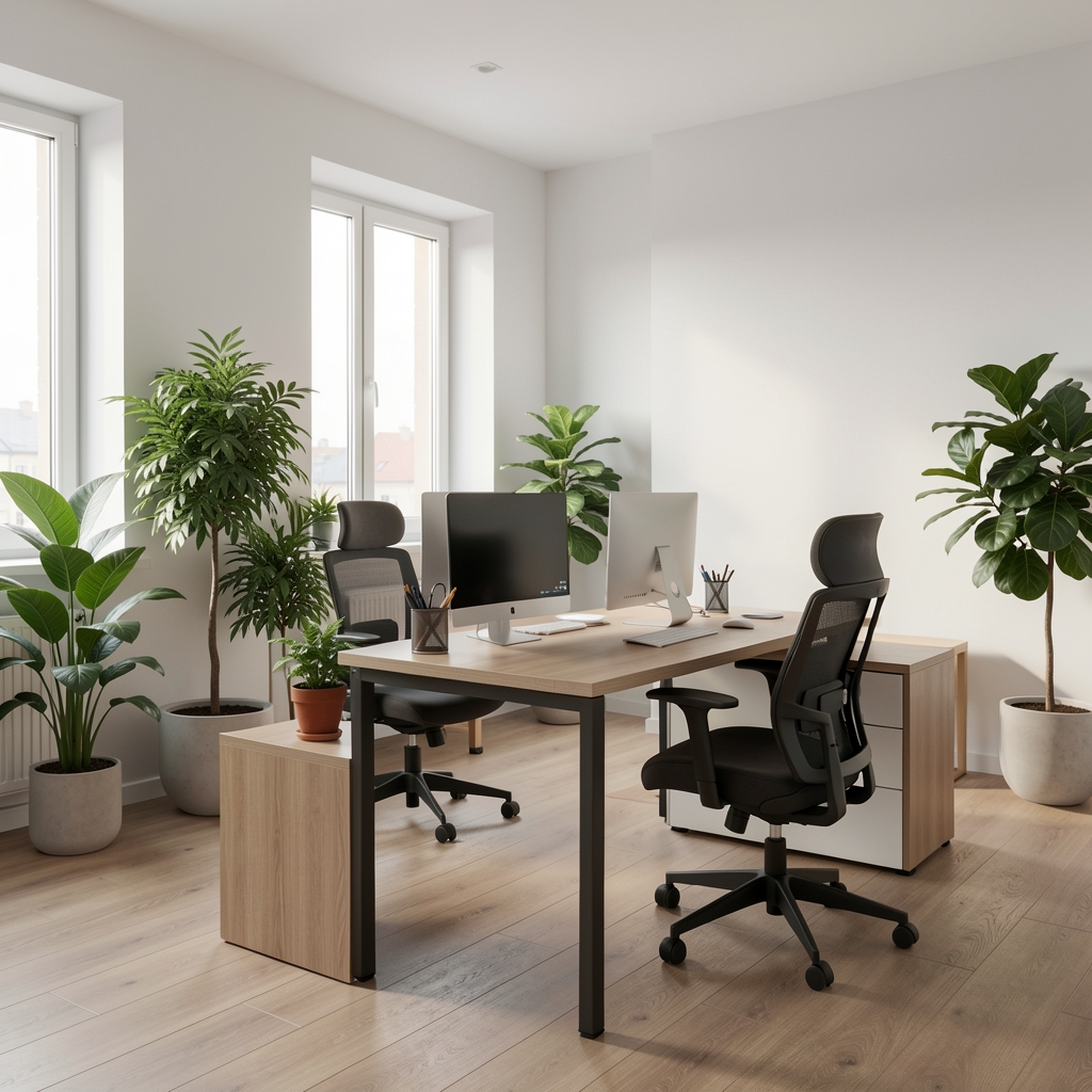 Uredna moderna kancelarija Workvora u Subotici, Srbija, sa ergonomskim nameštajem, svetlim zidovima i biljkama