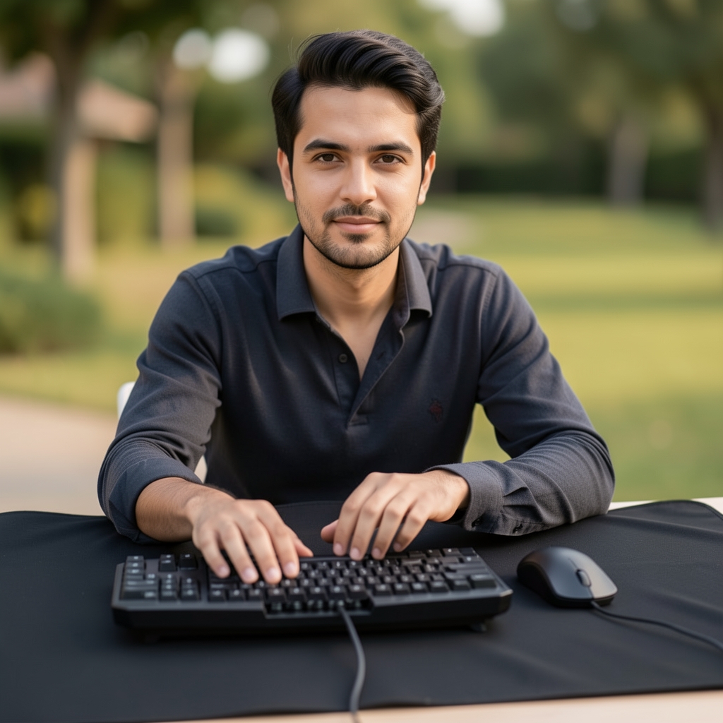 Velika XXL podloga za miša tamne boje koja pokriva ceo sto, sa tastaturom i mišem na njoj