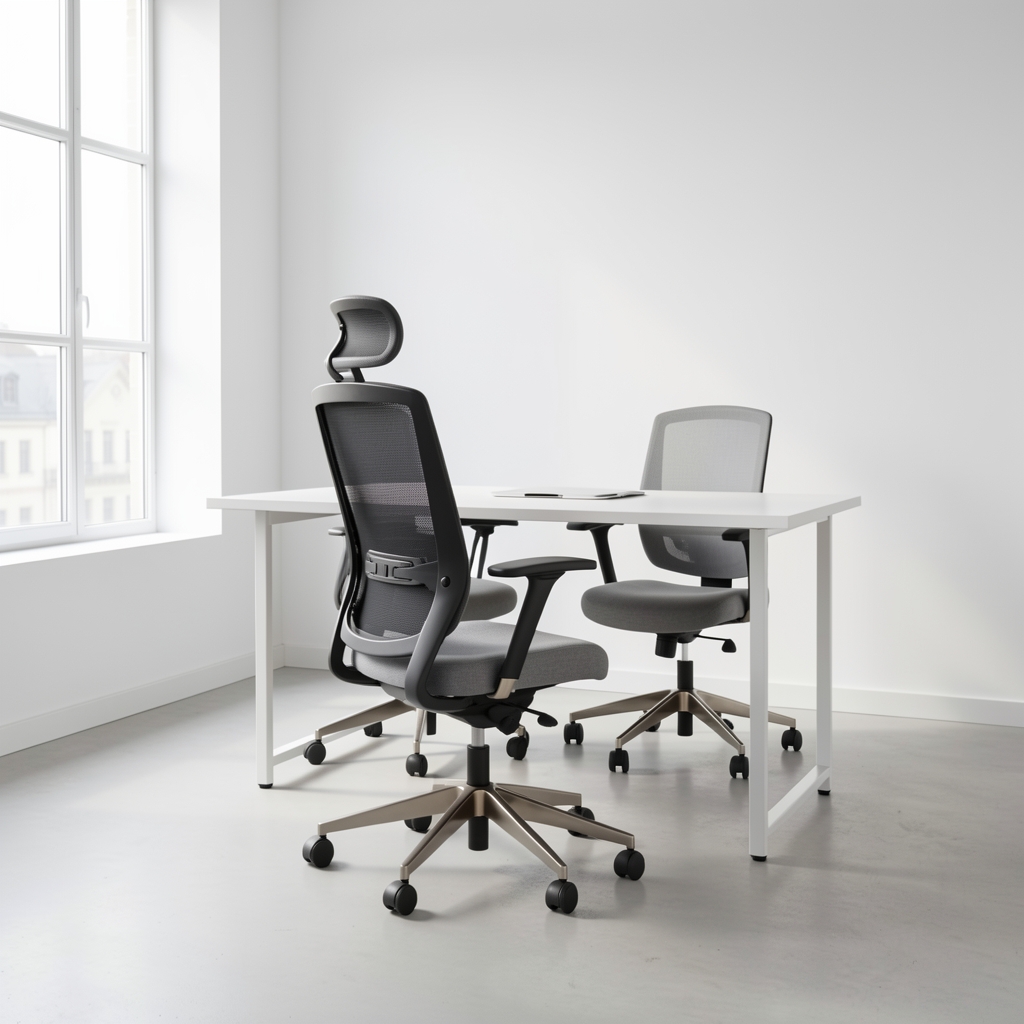 Izbor premium ergonomskih kancelarijskih stolica u modernoj prostoriji sa belim zidovima i prirodnom svetlošću