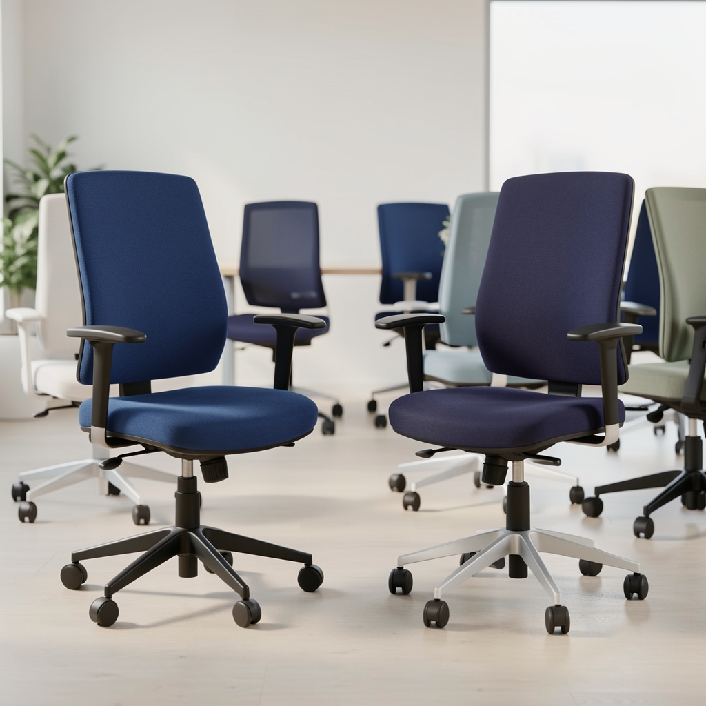 Steelcase Leap V2 kancelarijska stolica sa tamnoplavom tkaninom i podešenim naslonom