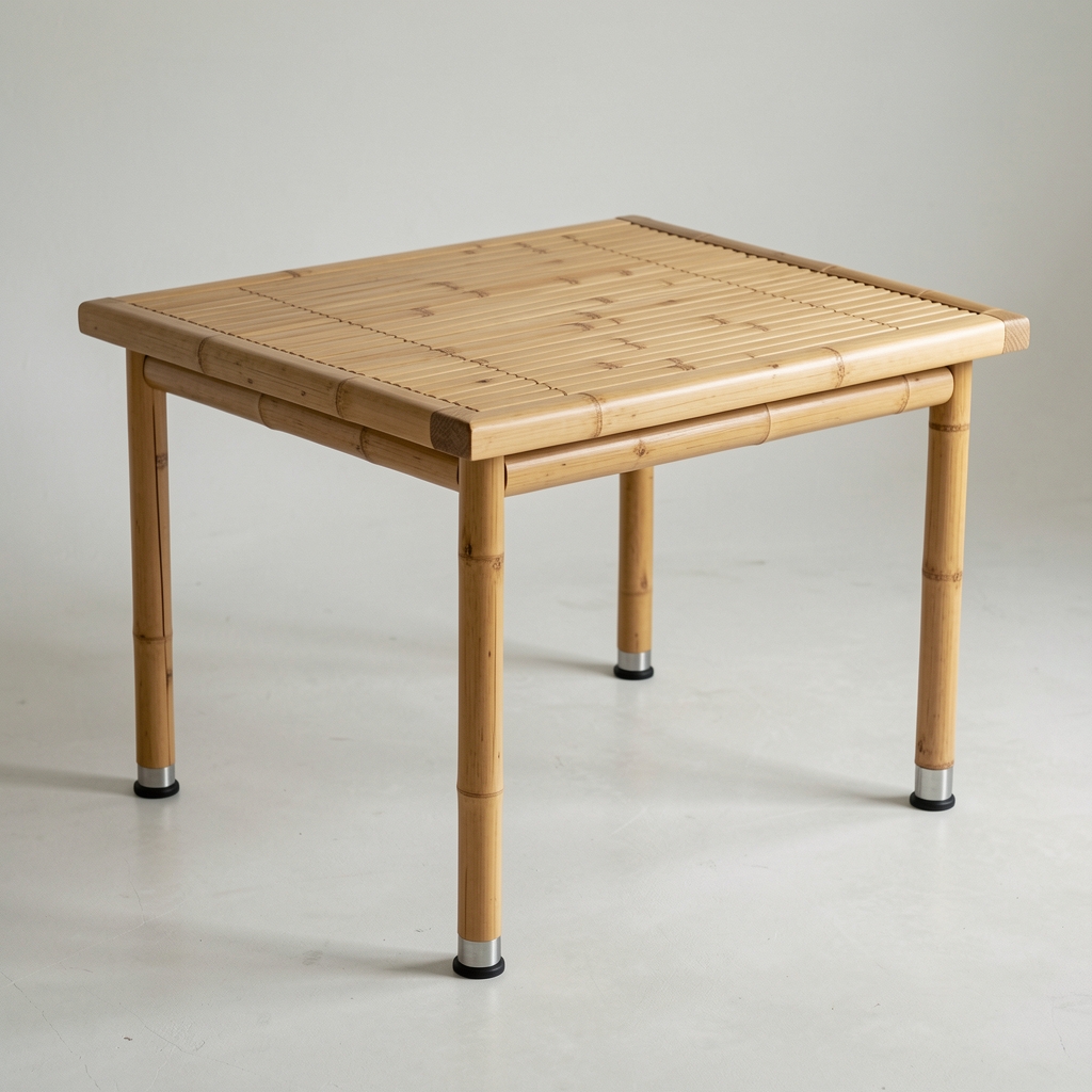 Massivwood bambus radni sto prirodne boje sa metalnim nogama, ekološki materijal, kvadratni oblik 140cm