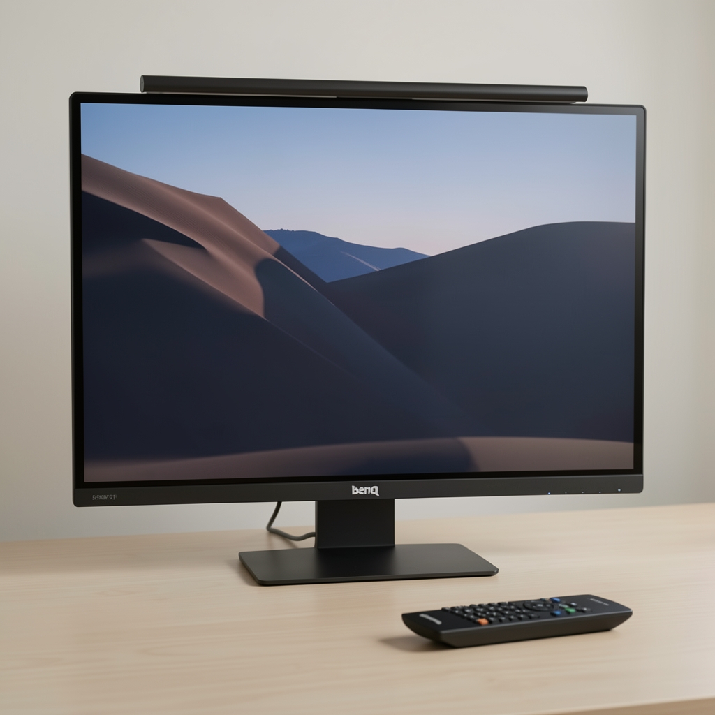 BenQ ScreenBar Plus LED monitorna lampa sa bežičnim dimerom, pričvršćena na vrh monitora, osvetljava sto bez odsjaja