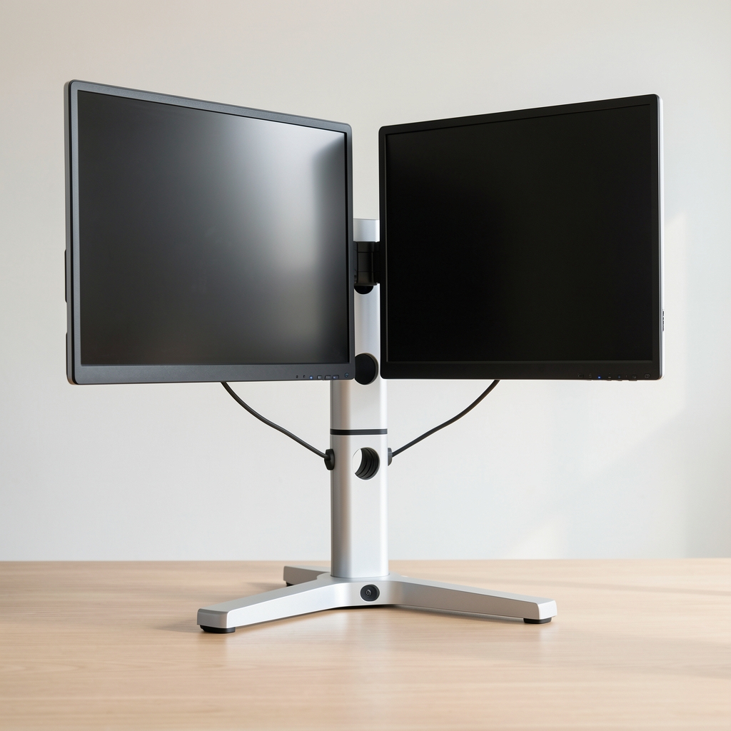 Ergotron LX dvostruki nosač za monitore srebrne boje, montiran na sto sa dva 27-inčna monitora na fleksibilnim rukama